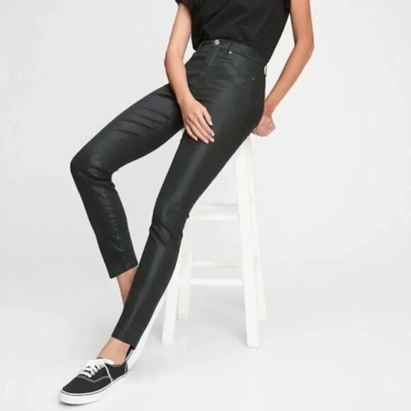 Gap True Skinny High Rise Black Coated Skinny Jeans 27 - Picture 1 of 4